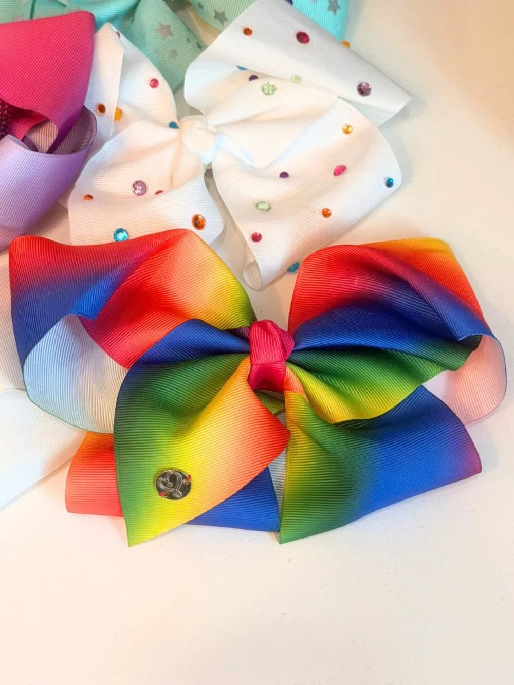 JoJo Siwa Big Cheer Dance Hair Bows Lot Of 8 Asst Unicorn Rainbow Rhinestones